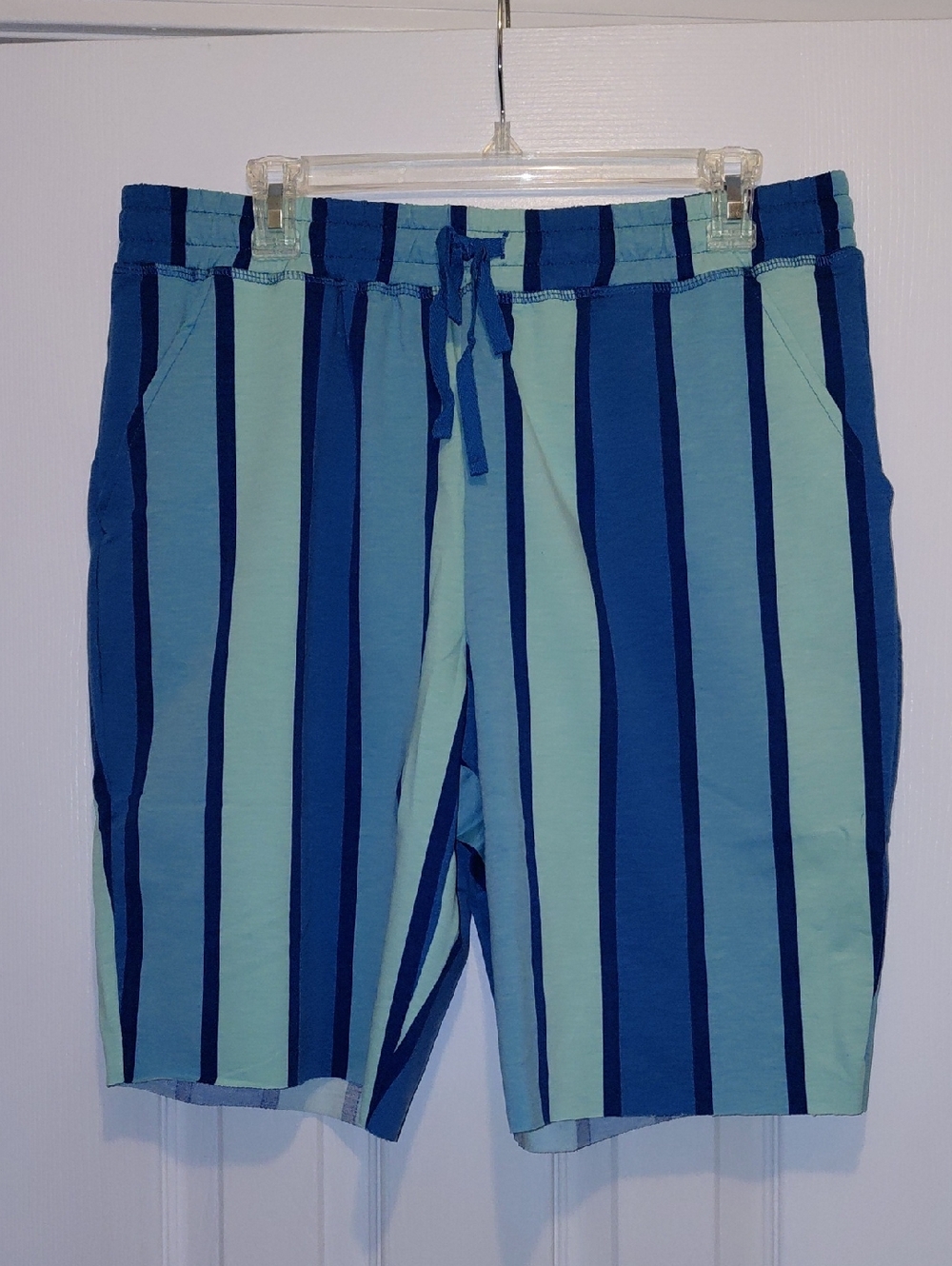 LuLaRoe JAMIE Vertical Stripe Men's Shorts in Aqua and Navy